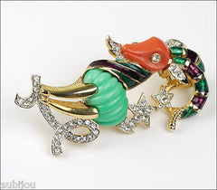 Vintage Denicola Zodiac Capricorn Enamel Rhinestone Lucite Brooch Pin Pendant Goat