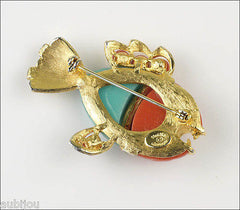 Vintage Hattie Carnegie Faux Coral Turquoise Lucite Figural Piranha Fish Brooch Pin