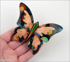 Lea Stein Elfe The Butterfly Insect Brooch Pin Black Cellestial Multicolor Model