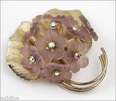 Vintage Napier Lilac Lavender Frosted Glass Rhinestone Flower Violet Brooch Pin 1960's