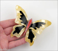Lea Stein Elfe The Butterfly Insect Brooch Pin Jonquil Black Red Model