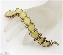 Vintage Trifari Yellow Poured Glass Floral Parure Necklace Bracelet Set Earrings 1950's