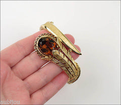 Vintage Trifari Smoked Topaz Rhinestone Floral Fern Set Pendant Bracelet Parure 1960's