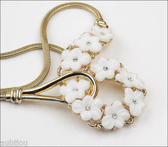 Vintage Trifari White Molded Glass Floral Forget Me Not Necklace Earrings Set 1950's