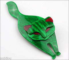 Lea Stein Attila The Cat Brooch Pin Green Red Side
