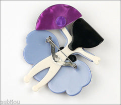 Lea Stein Ballerina Scarlett O'Hara Fan Brooch Pin Floral Blue White Purple Back
