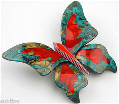 Lea Stein Elfe The Butterfly Insect Brooch Pin Turquoise Green Red Side
