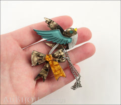 Erstwilder 5th Birthday Robin's Ribbon Double Brooch Sweater Pin Model