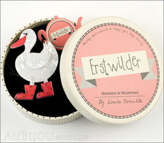 Erstwilder Bird Brooch Pin Donavon Ditsy Duck White Red Box