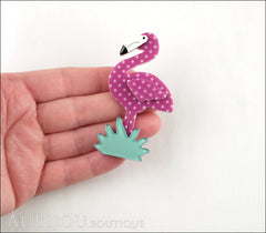 Erstwilder Bird Brooch Pin Flamboyant Flamingo Funk Purple Polka Dot Model