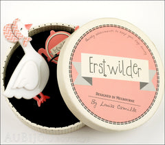 Erstwilder Bird Brooch Pin Martha Mother Goose White Chevron Box