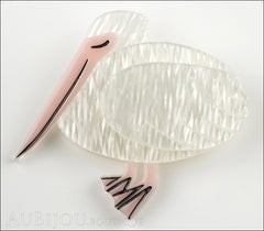 Erstwilder Bird Brooch Pin Prudence The Pelican White Pink Front