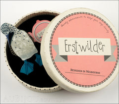 Erstwilder Bird Brooch Pin Ruby the Booby White Blue Box