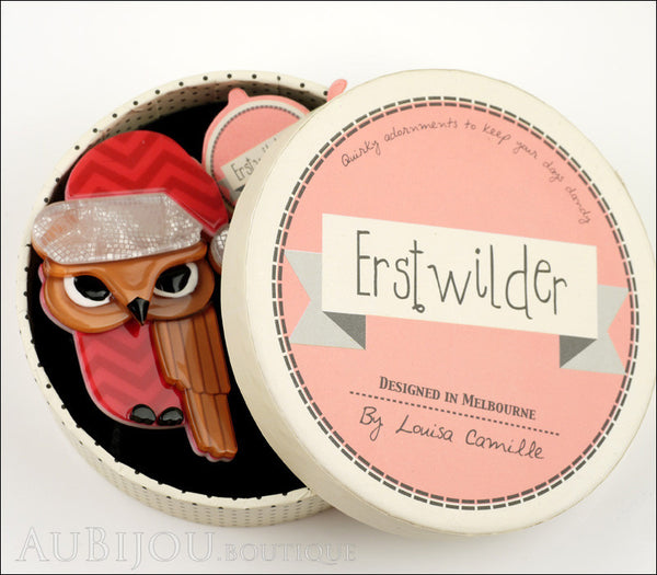 Erstwilder Bird Brooch Pin Senor Santa Hat Owl Red