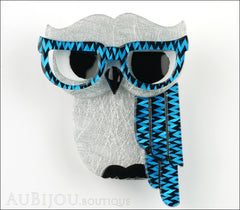 Erstwilder Bird Brooch Pin Waldo the Wacky Wise Owl Grey Blue Front
