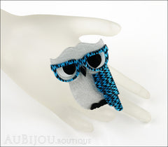 Erstwilder Bird Brooch Pin Waldo the Wacky Wise Owl Grey Blue Mannequin