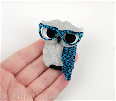 Erstwilder Bird Brooch Pin Waldo the Wacky Wise Owl Grey Blue Model