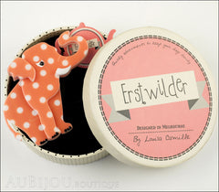 Erstwilder Brooch Pin Alice the Elephant Orange White Polka Dot Box