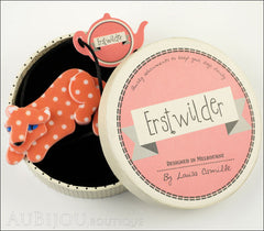 Erstwilder Brooch Pin Chilling Cheetah Orange White Polka Dot Box