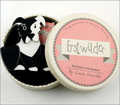 Erstwilder Brooch Pin Coby Collie Dog Black White Box