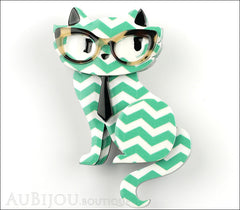 Erstwilder Brooch Pin Elissa the Indie Cat Green White Chevron Front