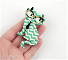 Erstwilder Brooch Pin Elissa the Indie Cat Green White Chevron Model