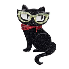 Erstwilder Brooch Pin Elissa the Indie Cat Sparkly Black Front