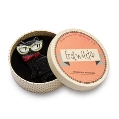 Erstwilder Brooch Pin Elissa the Indie Cat Sparkly Black Box