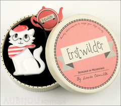 Erstwilder Brooch Pin Farrah the French Kitty Cat White Red Box