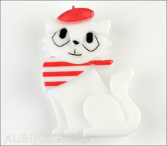 Erstwilder Brooch Pin Farrah the French Kitty Cat White Red Front