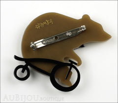 Erstwilder Brooch Pin Grouchy Bear Riding Bicycle Beige Back