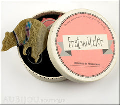 Erstwilder Brooch Pin Grouchy Bear Riding Bicycle Beige Box
