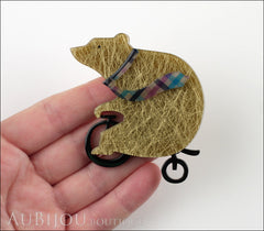 Erstwilder Brooch Pin Grouchy Bear Riding Bicycle Beige Model