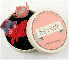 Erstwilder Brooch Pin Inspector Cat Red Pink Box