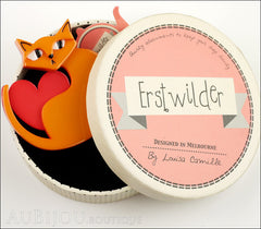 Erstwilder Brooch Pin Linda Love Cat Orange Red Box