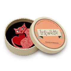 Erstwilder Brooch Pin Linda Love Cat Pink Red Box