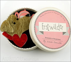 Erstwilder Brooch Pin Longing Larry Labrador Dog Beige Red Box