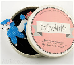 Erstwilder Brooch Pin Paige the Prancing Poodle Blue White Box
