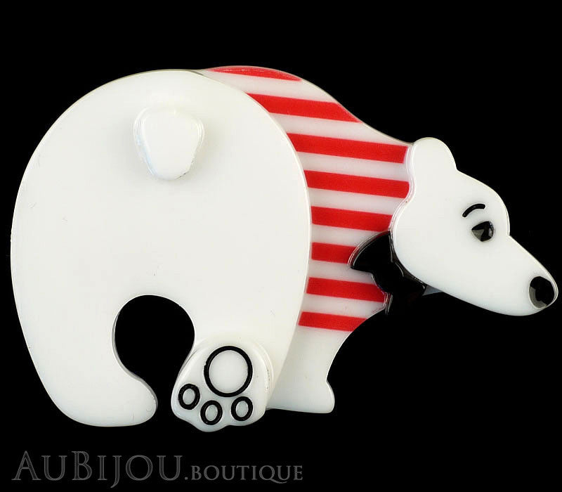 Erstwilder Brooch Pin Paulo the Polar Bear White Red Gallery