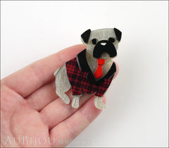 Erstwilder Brooch Pin Pete The Pug Dog Grey Red Model