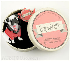 Erstwilder Brooch Pin Pete The Pug Dog White Red Box