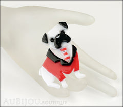 Erstwilder Brooch Pin Pete The Pug Dog White Red Mannequin
