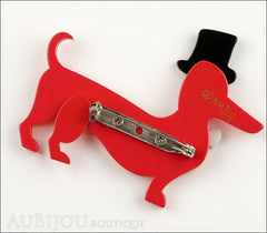 Erstwilder Brooch Pin Pierre and the Dancing Hat Dachshund Dog Red Back