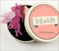 Erstwilder Brooch Pin Pigs Can Fly Pearly Pink White Box