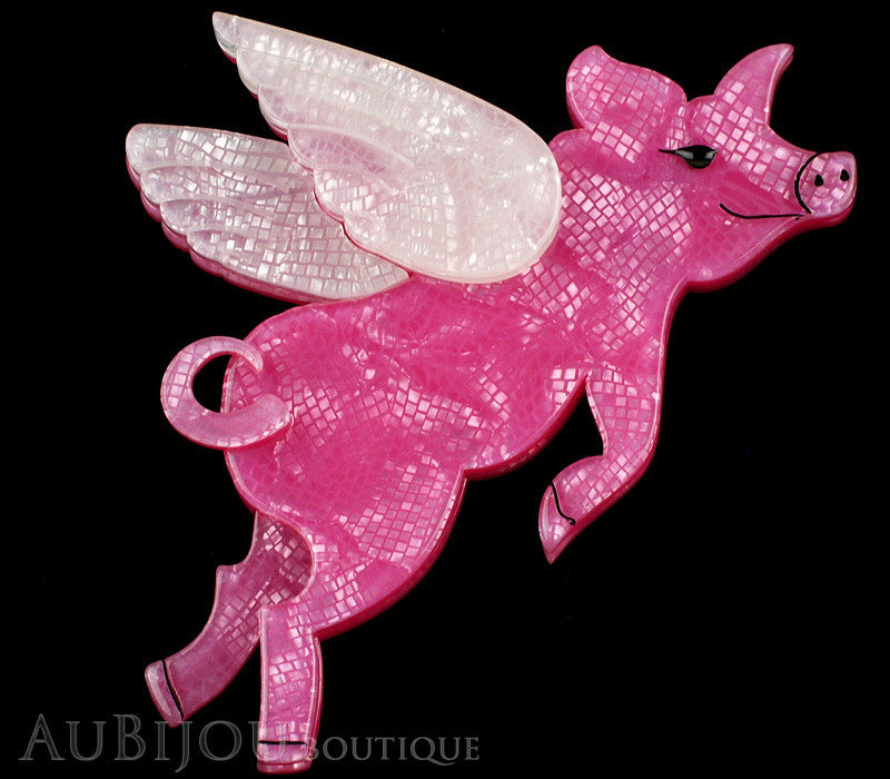 Erstwilder Brooch Pin Pigs Can Fly Pearly Pink White Gallery