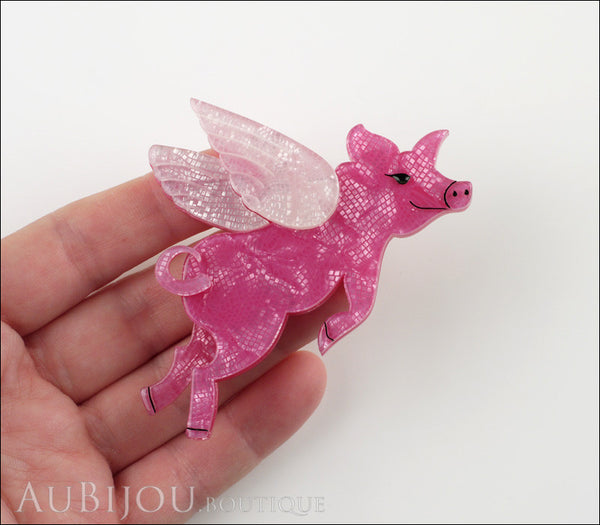 Erstwilder Brooch Pin Pigs Can Fly Pearly Pink White