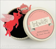 Erstwilder Brooch Pin Pigs Can Fly Red Pearly White Box