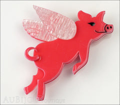 Erstwilder Brooch Pin Pigs Can Fly Red Pearly White Front