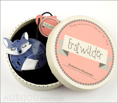 Erstwilder Brooch Pin Sacha Sleeping Fox Blue Scales Box