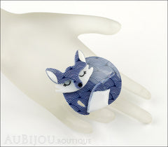 Erstwilder Brooch Pin Sacha Sleeping Fox Blue Scales Mannequin